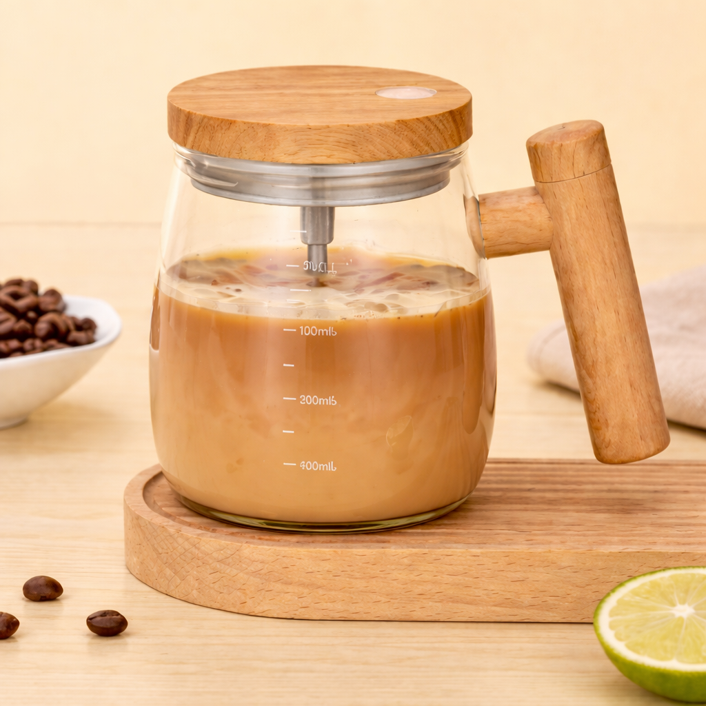 Automatic Glass Stirring Cup – Self Mixing Coffee & Beverage Mug