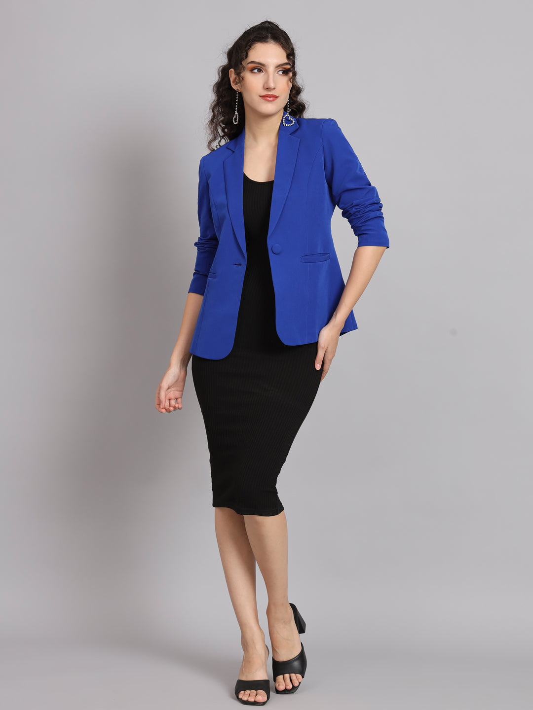 Women Ink Blue Notched Lapel Formal Blazer
