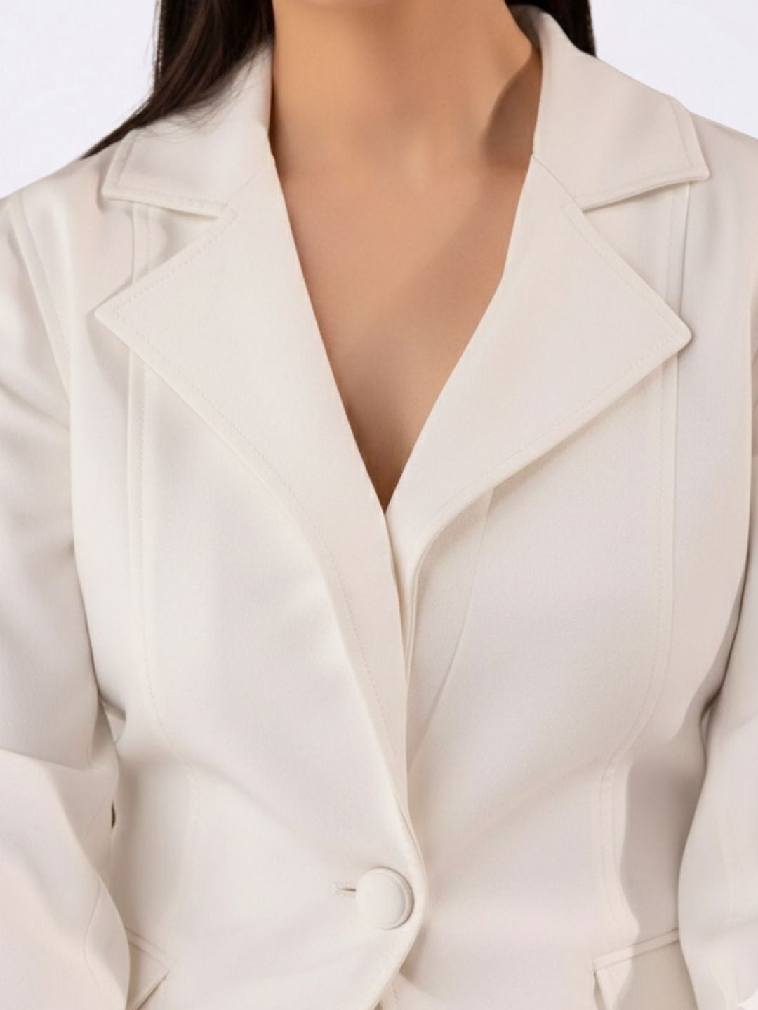 Women White Single breasted Stretch Formal Blazer