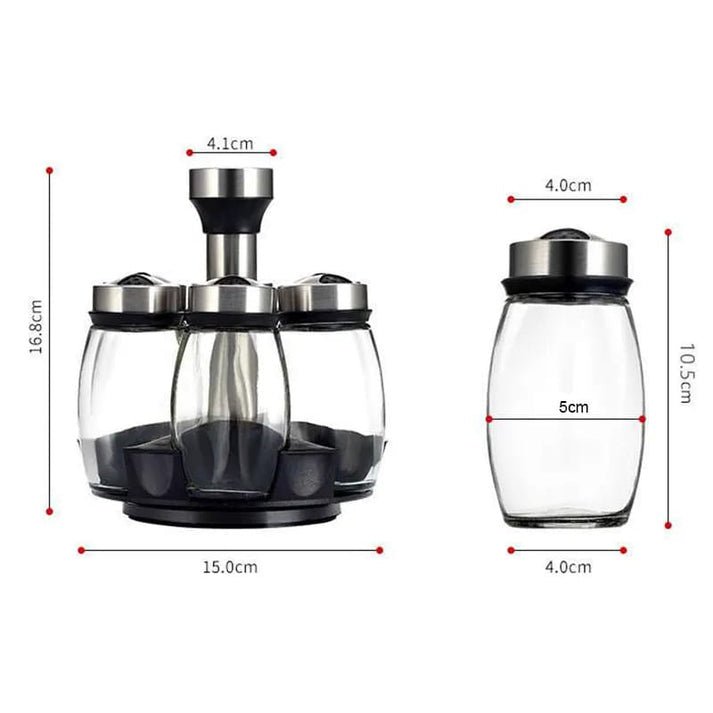 6PCS Rotating Spice Rack Set – 360 Degree Glass Seasoning Jar Organizer