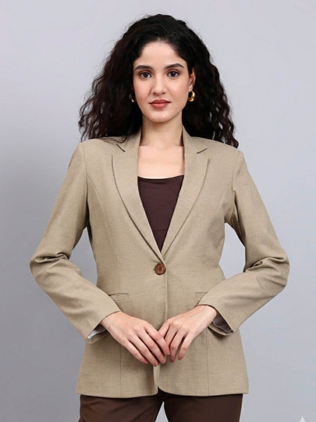 Women Beige Notched Lapel Blazer