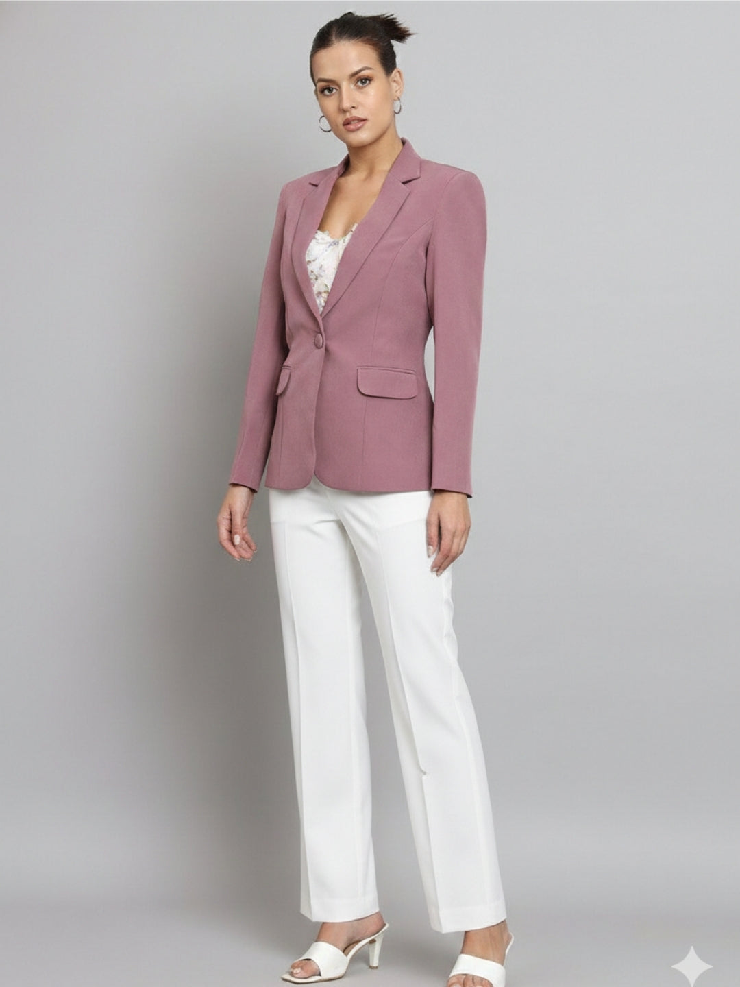 Women Dusty Pink Notch Collar Formal Blazer