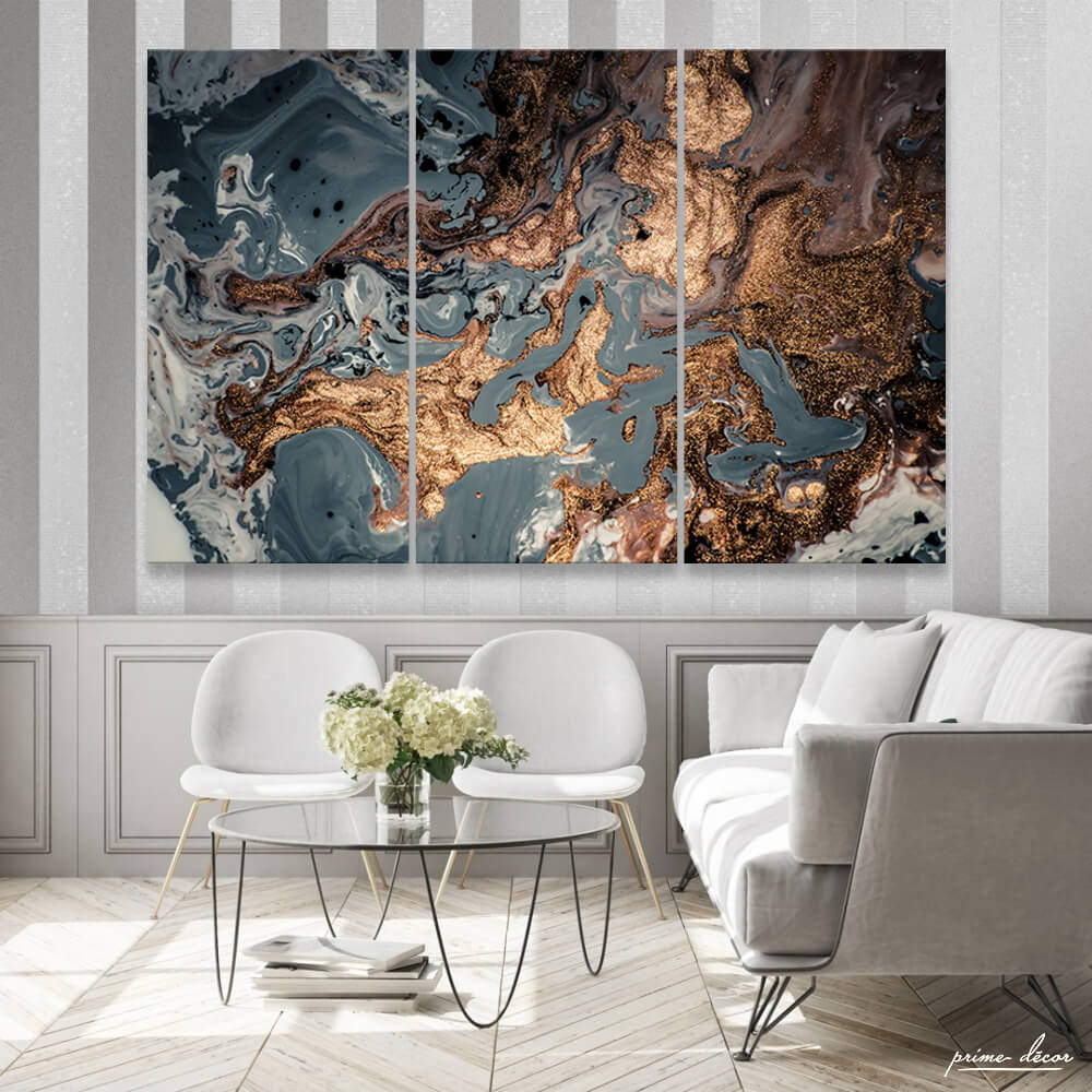 Copper & Ocean Blue (3 Panel) Abstract Wall Art