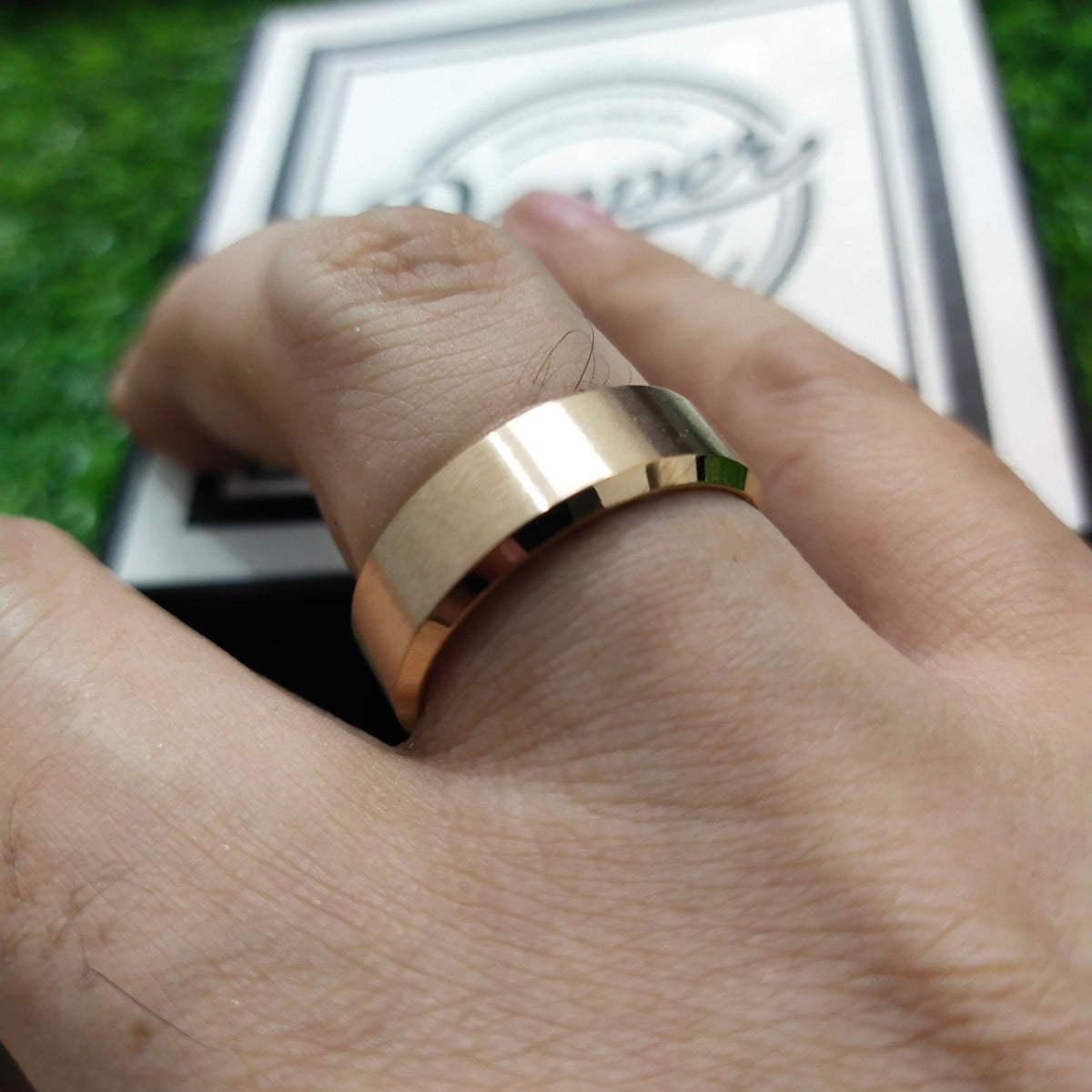 Rose Gold Beveled Edges Titanium Ring For Men