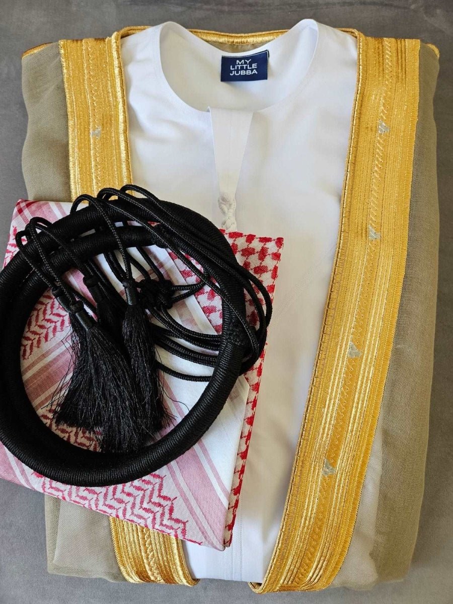 Mens Emirati Thobe 5 Pcs Set (Red Shemagh)