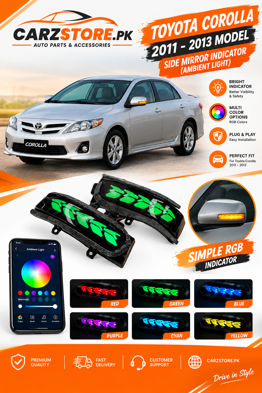 Toyota Corolla Side Mirror Indicator Rgb 2009 - 2014