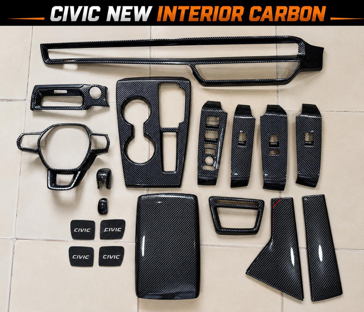 Honda Civic 2022 Complete Interior Carbon Fiber Trim Set