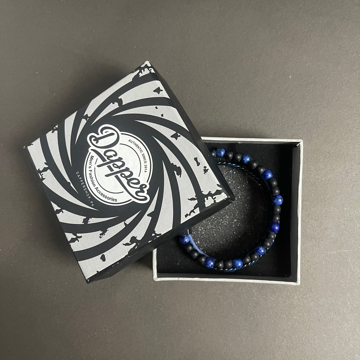 Layered Beaded Leather Bracelet For Men - Blue Agate