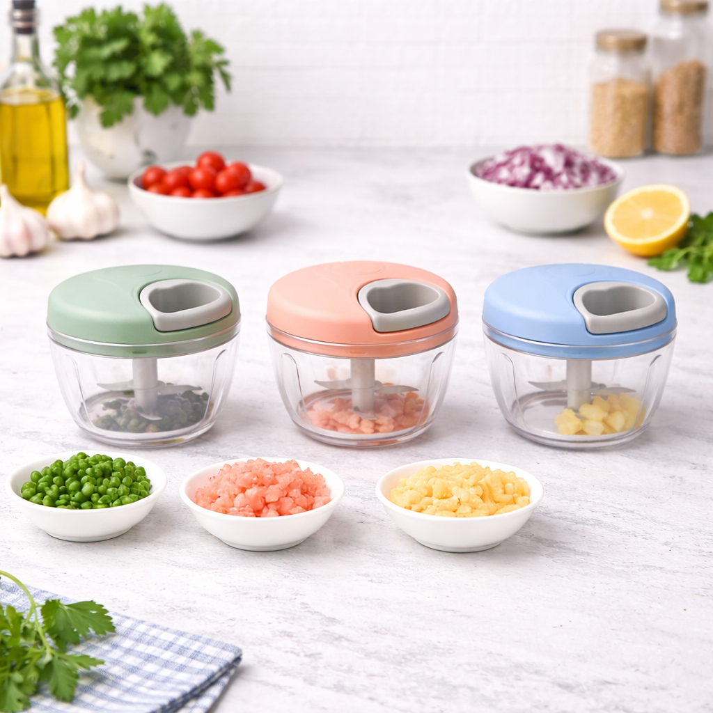 (Assorted) 1Pc EOTIA Manual Food Chopper – 500ml Hand‑Pull Vegetable & Fruit Dicer
