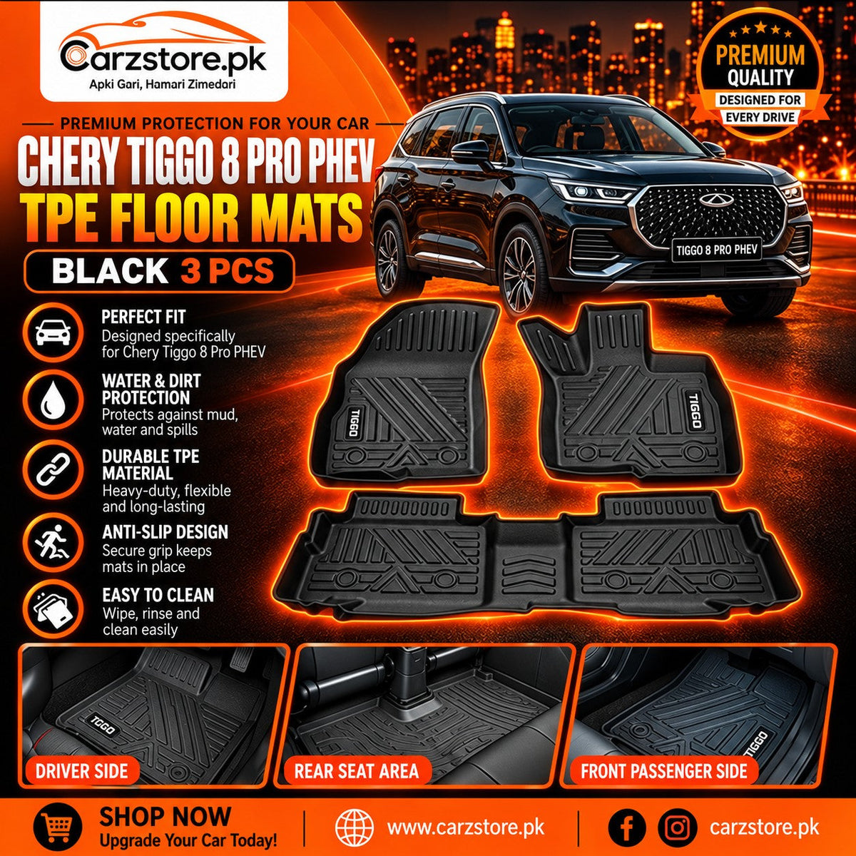 Chery Tiggo 8 Pro PHEV TPE Floor Mats – Custom Fit