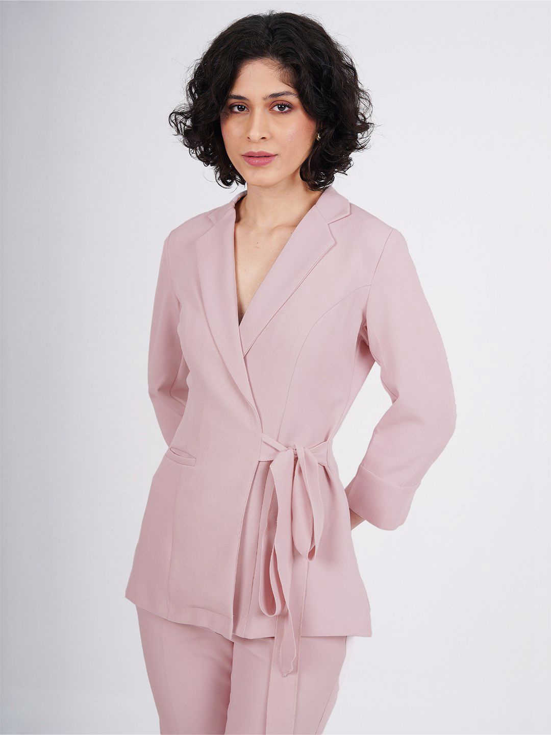 Women Pink Front Knot Blazer