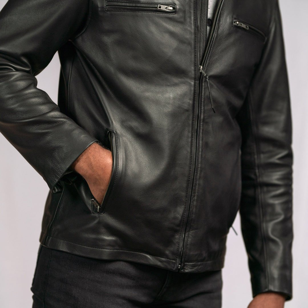 Thompson Leather Moto Jacket | Black