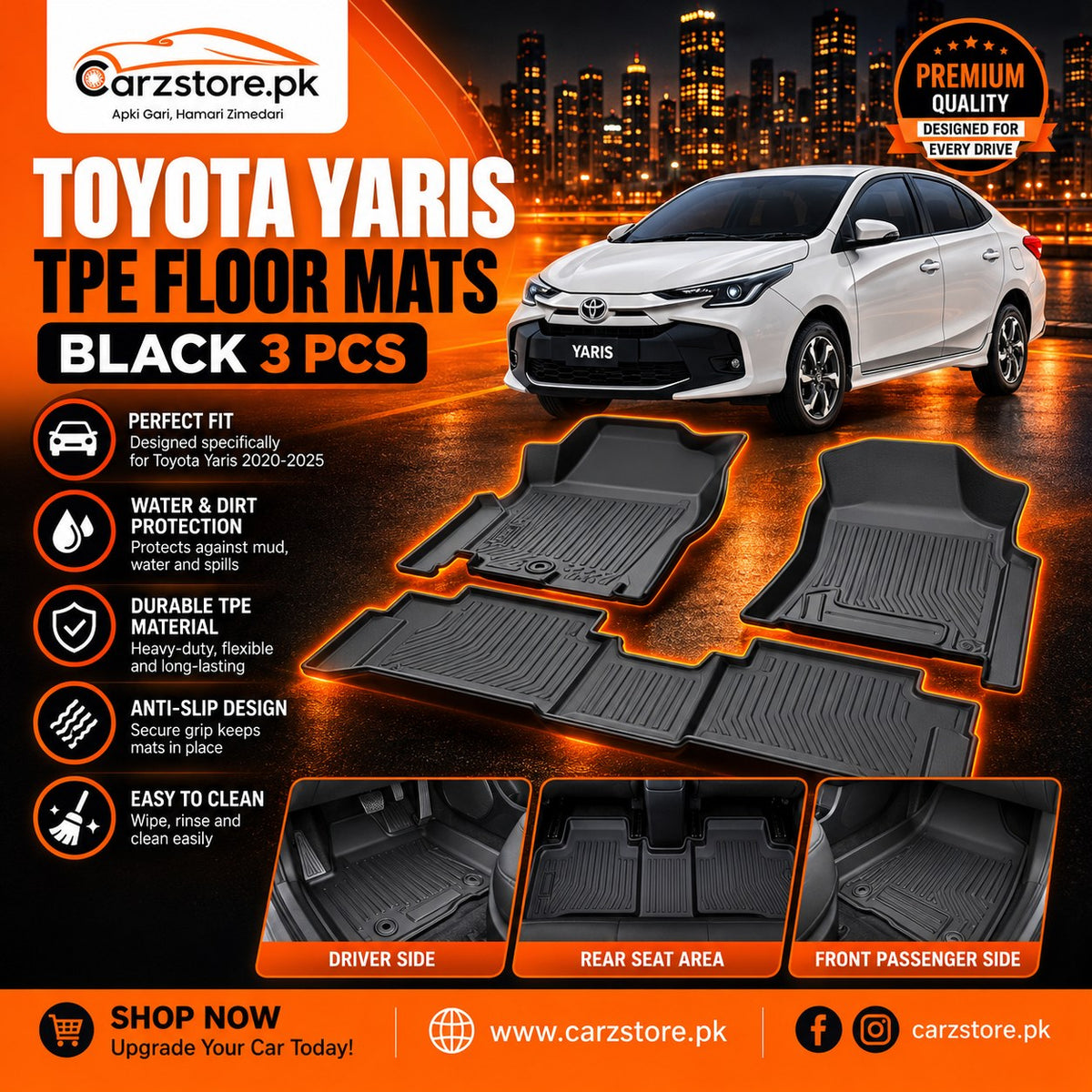 Toyota Yaris 2020–2025 TPE Floor Mats – Custom Fit