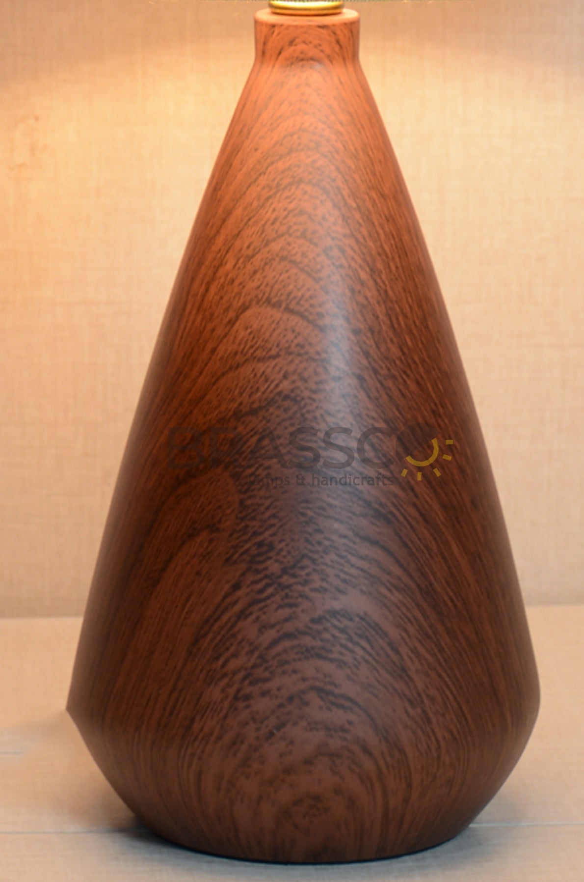 walnut Marble Cone-Shade Brass Metal Table Lamp
