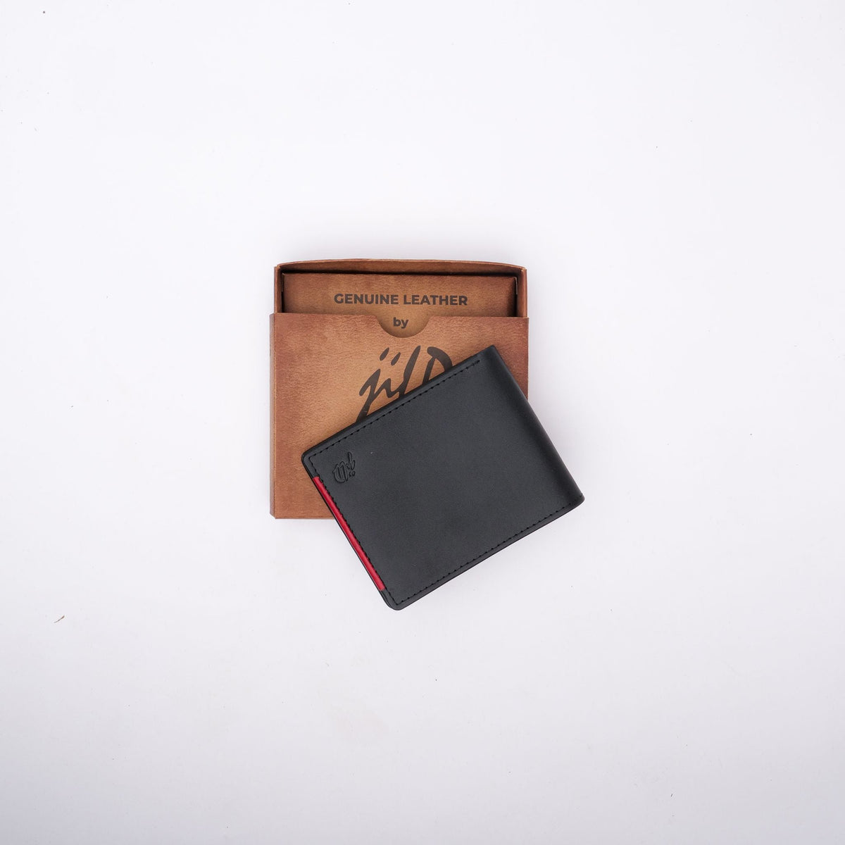 Mens Pure Leather Wallet Bifold Red Stripe