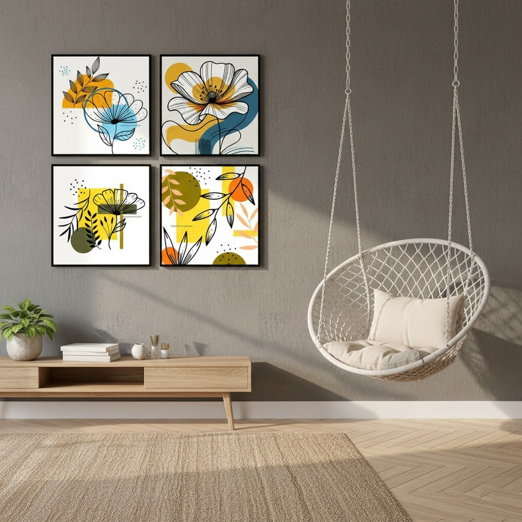 Abstract Colorful Floral Beauty (4panel) Wall Art