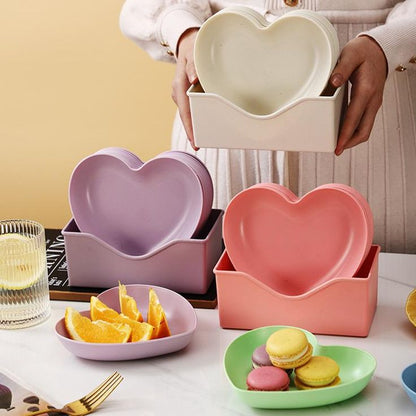 10 Pcs Heart & Oval Wheat Straw Plates Set with Holder – Eco-Friendly (Multi Color)