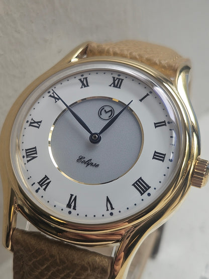 Lugano Eclipse Solar 36 MM Yellow Gold + Free Leather Band