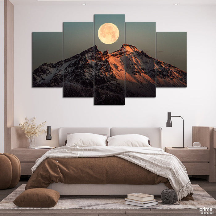 Full Moon Over the Glacier (5 Panel) Landscape Wall Art