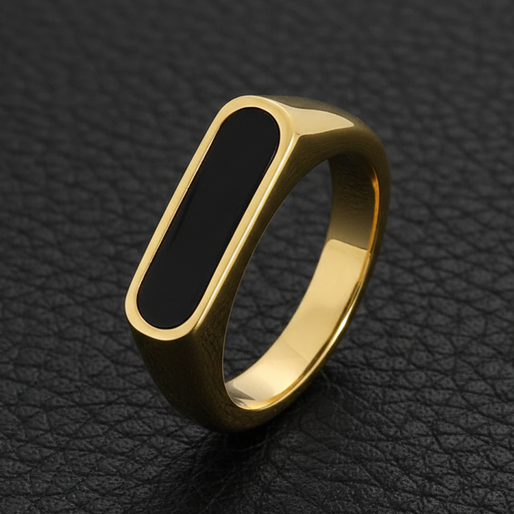 Minimal 24K Gold Plated Black Epoxy Ring For Men/Women