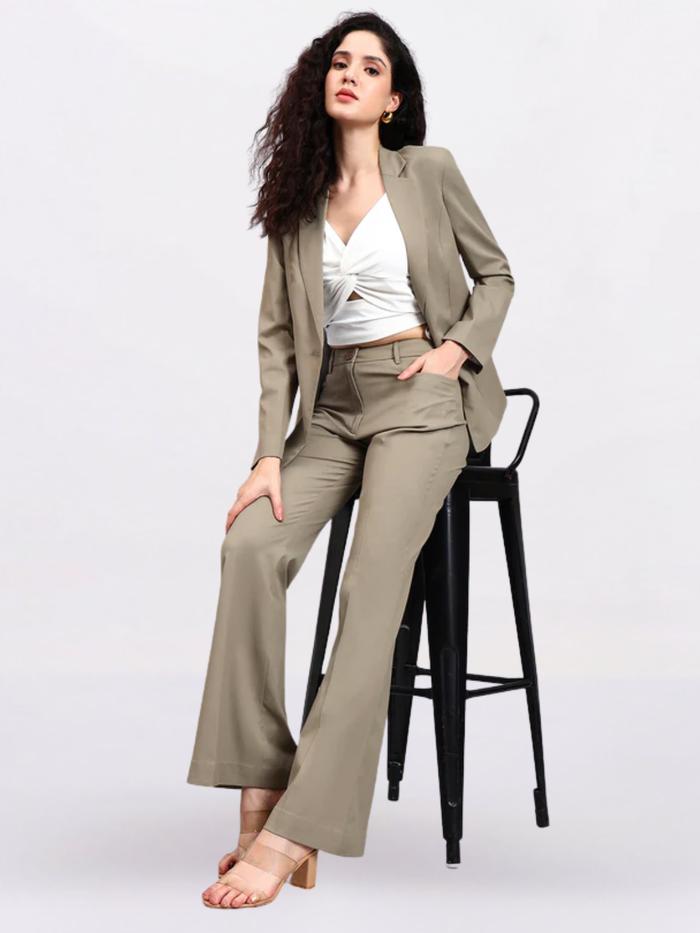 Women Pastel Fern Green Formal Powersuit