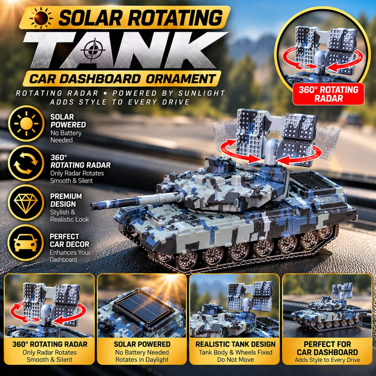 Armored Combat Tank Solar Car Dashboard Perfume Air Freshener Multi