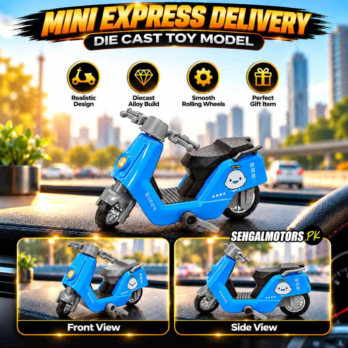 Mini Express Delivery Scooter Die Cast Toy Model Blue