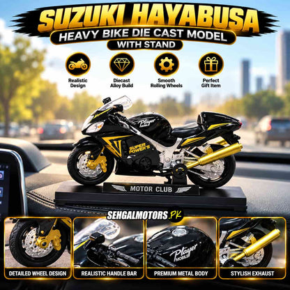 Suzuki Hayabusa Heavy Bike Die Cast Model With Stand Black Gold