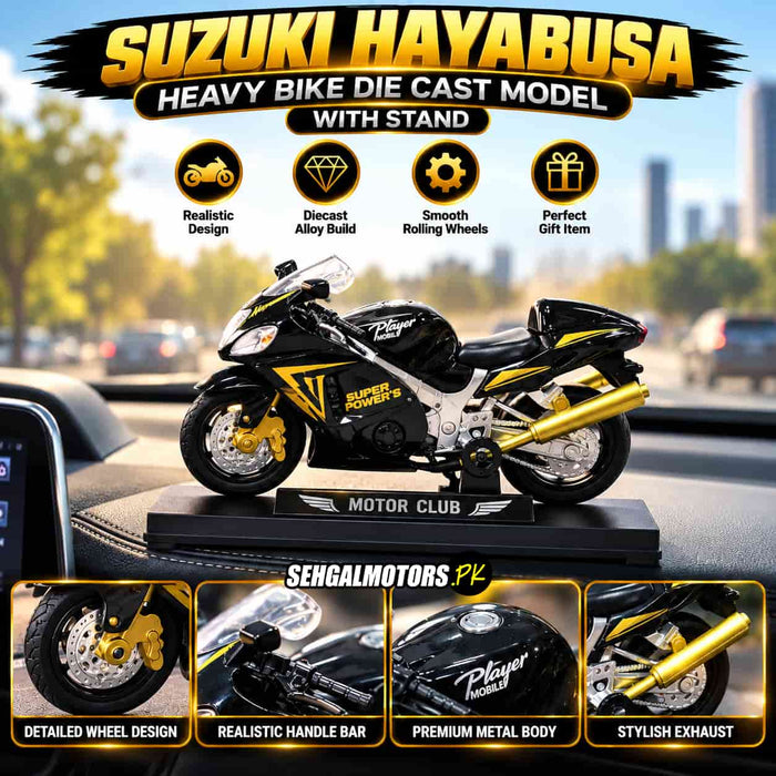 Suzuki Hayabusa Heavy Bike Die Cast Model With Stand Black Gold