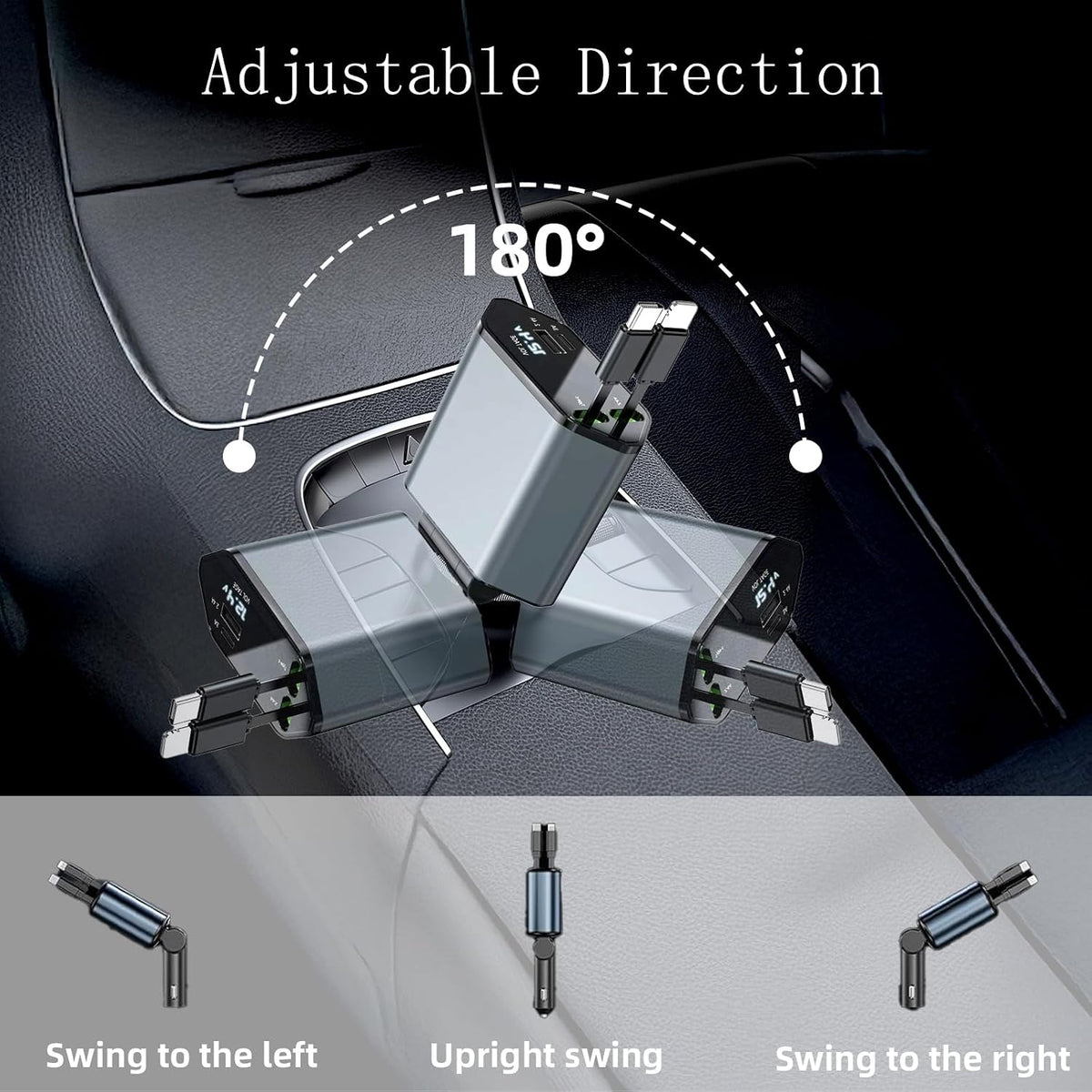4-in-1 Retractable DC Car Charger Fast Charging USB Type C - Car Phone Charger Adapter 120W