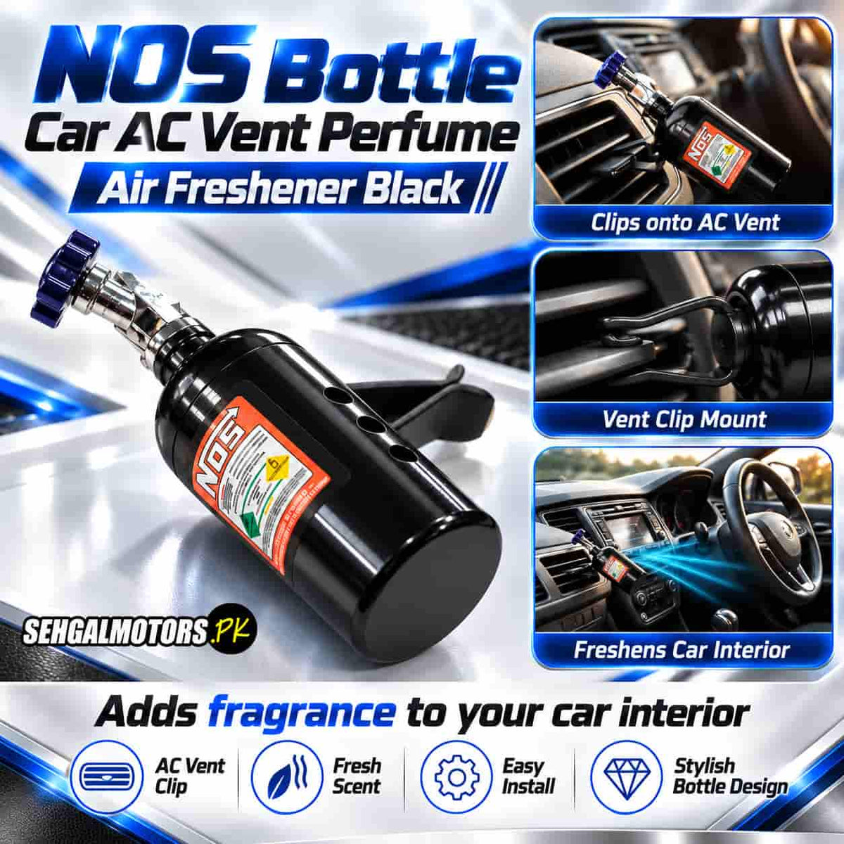 NOS Bottle Car AC Vent Perfume Air Freshener Black