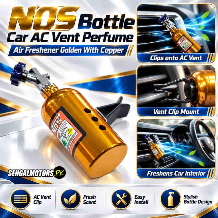 NOS Bottle Car AC Vent Perfume Air Freshener Golden With Copper