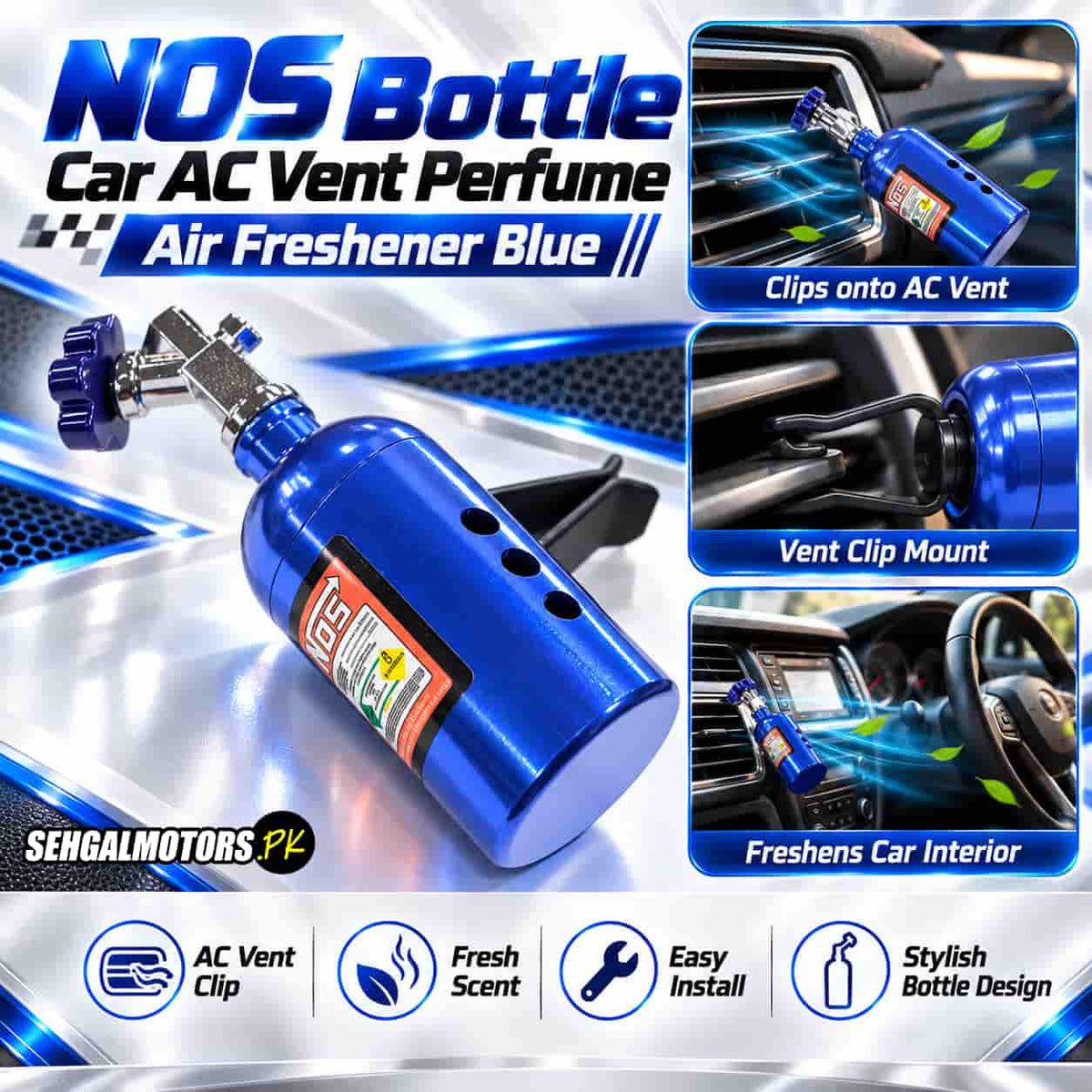 NOS Bottle Car AC Vent Perfume Air Freshener Blue