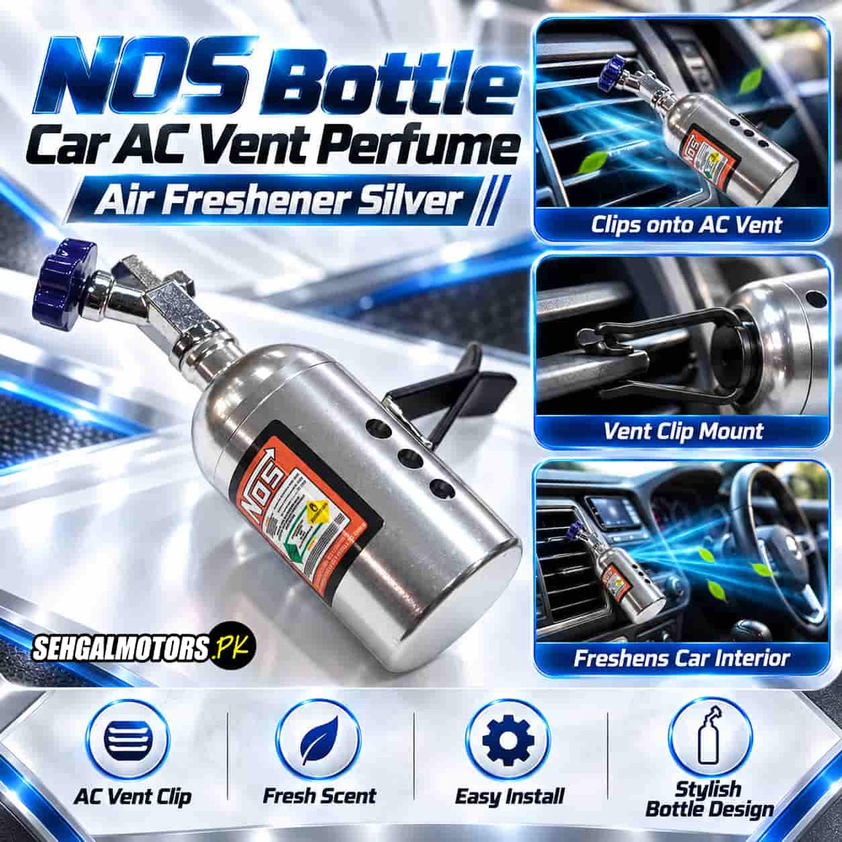 NOS Bottle Car AC Vent Perfume Air Freshener Silver