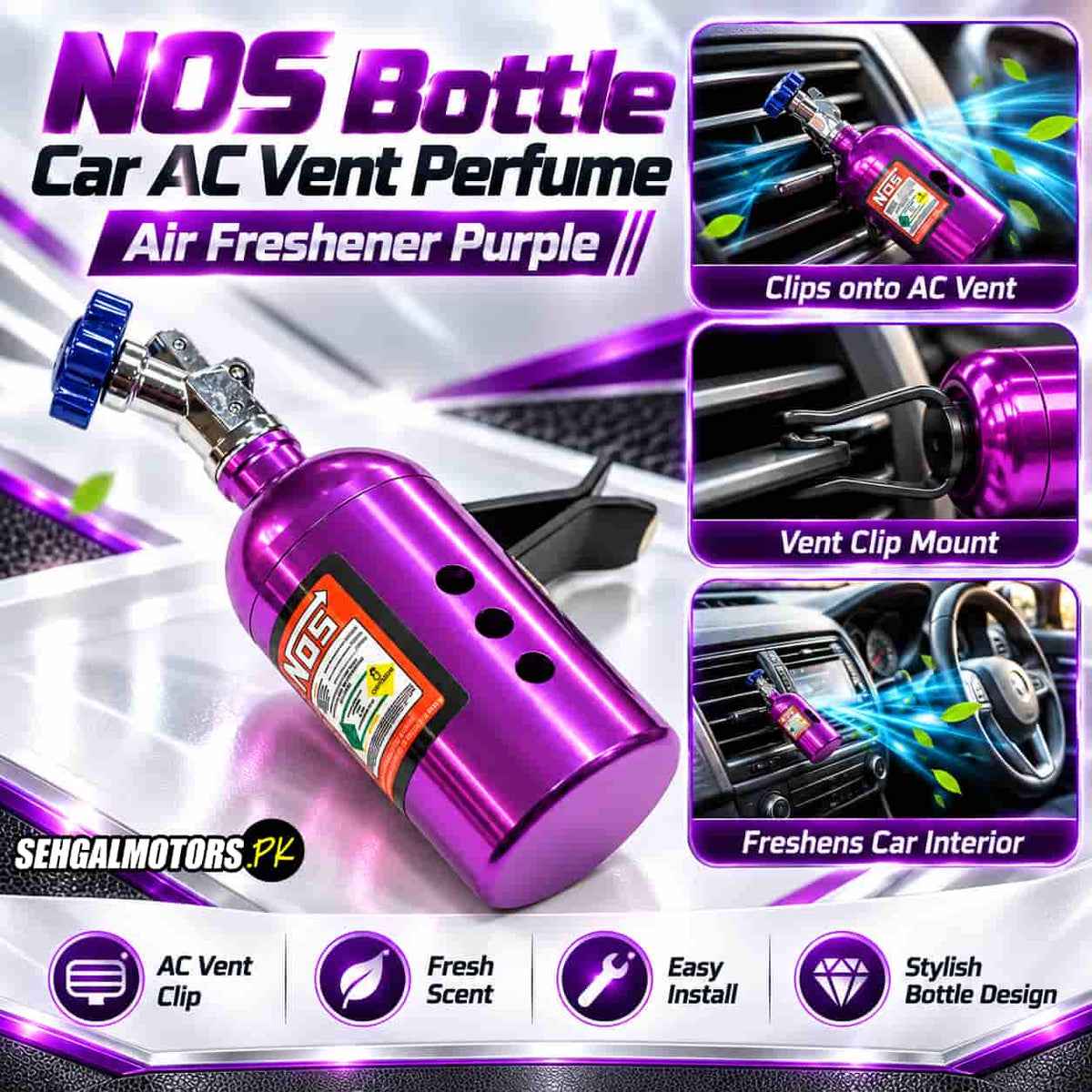 NOS Bottle Car AC Vent Perfume Air Freshener Purple