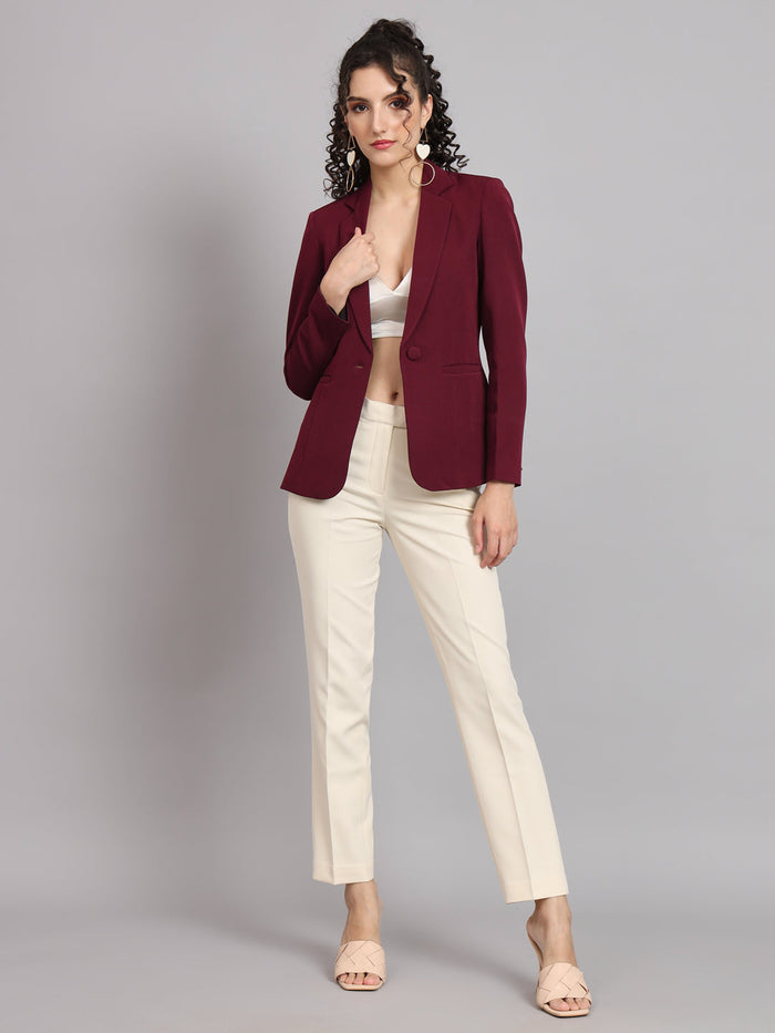 Women Maroon Notched Collar Blazer