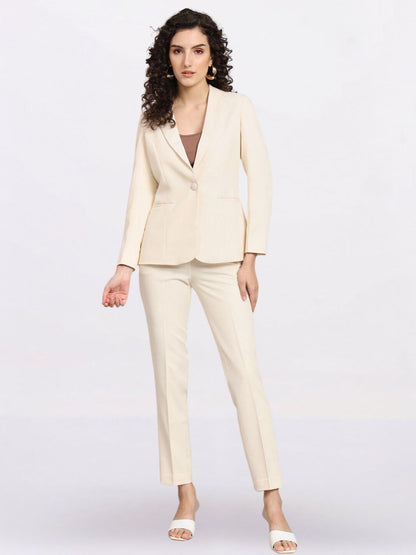 Women Off White Single Breasted Formal Powersuit