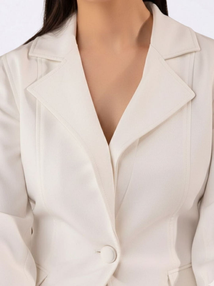 Women White Single breasted Stretch Formal Blazer