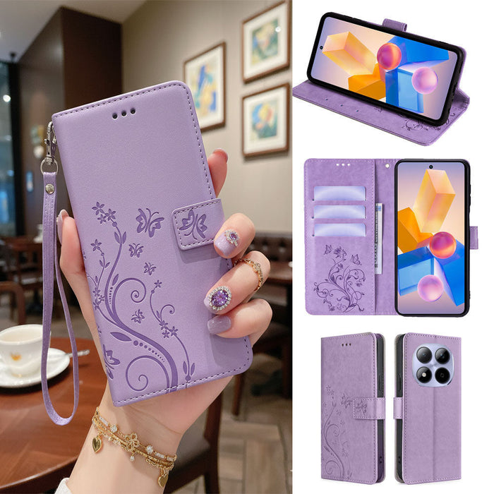 [FREE SHIPPING] BUTTERFLY FLOWER LEATHER FLIP WALLET CASE FOR REDMI NOTE 15 PRO