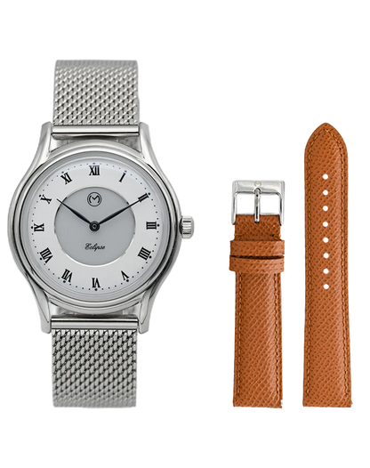 Lugano Eclipse Solar 36 MM Steel + Free Leather Band
