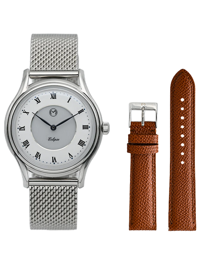 Lugano Eclipse Solar 36 MM Steel + Free Leather Band