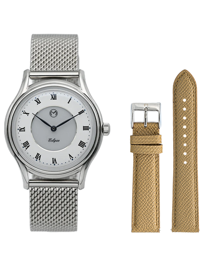 Lugano Eclipse Solar 36 MM Steel + Free Leather Band