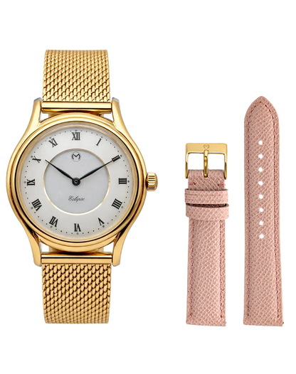 Lugano Eclipse Solar 36 MM Yellow Gold + Free Leather Band