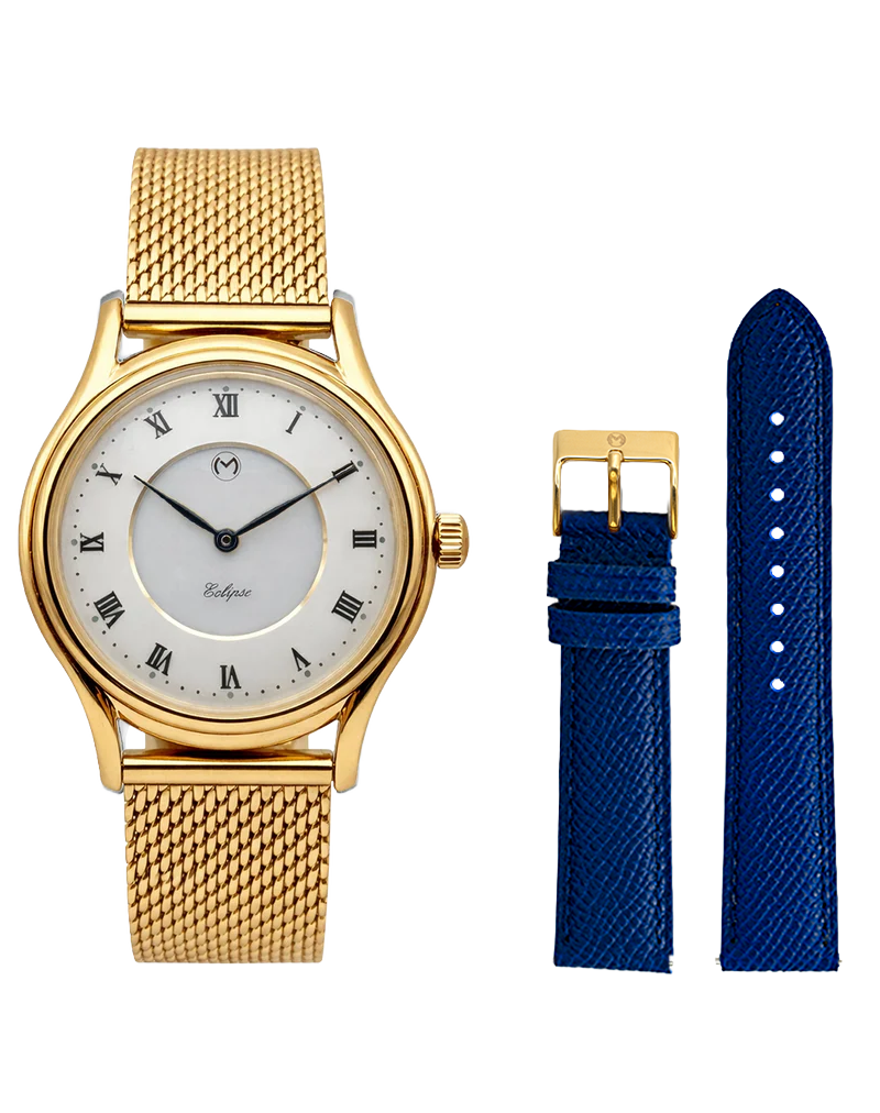 Lugano Eclipse Solar 36 MM Yellow Gold + Free Leather Band