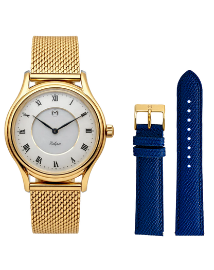 Lugano Eclipse Solar 36 MM Yellow Gold + Free Leather Band