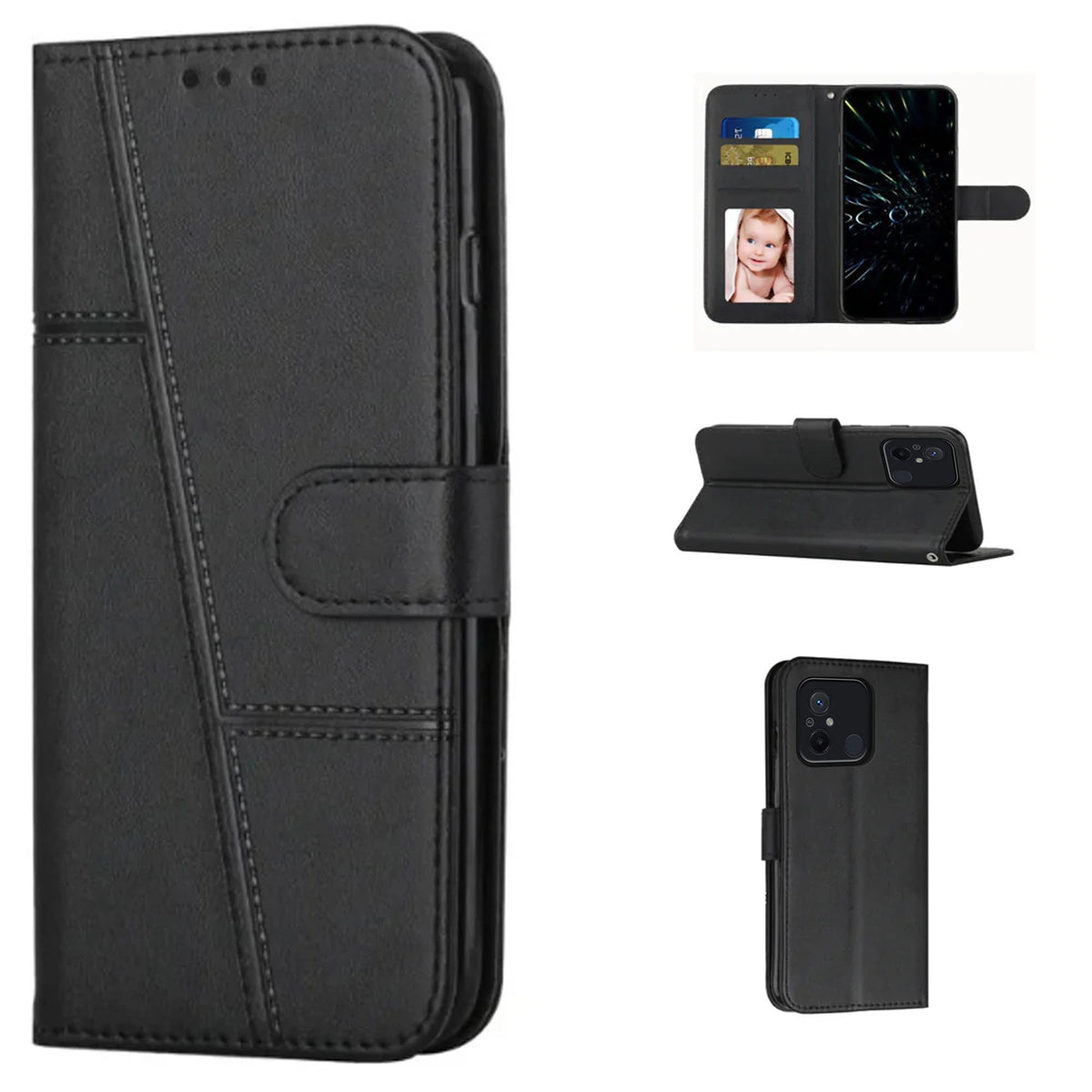 [FREE SHIPPING]BOOKLET LEATHER FLIP WALLET CASE FOR REDMI 12C