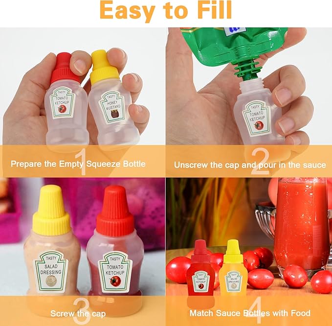 2Pcs Squeeze Sauce Bottles for Bento Lunch Box – Refillable Ketchup & Honey Dispenser