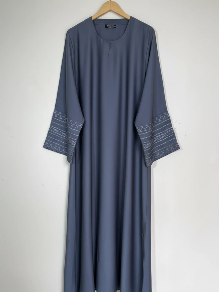 Slate Grey - Trail Embroidery Abaya HJ1536