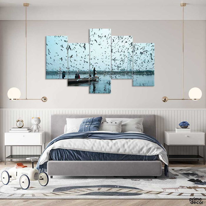 Birds Flying Over Body Of Water (5 Panel) Nature Wall Art