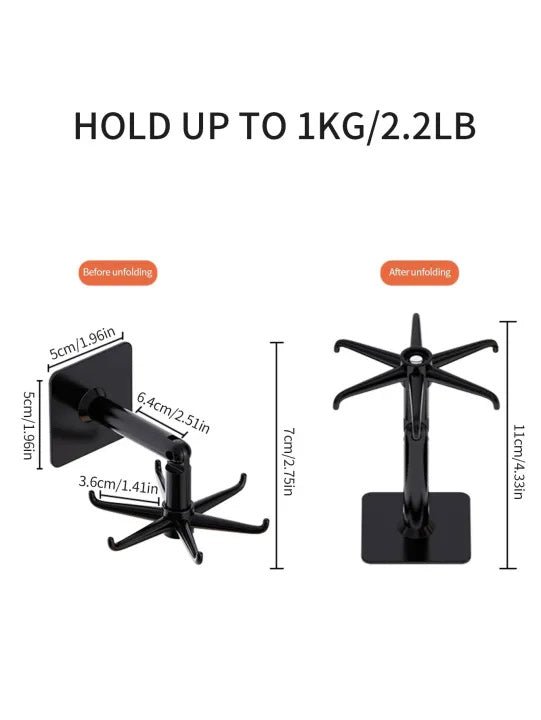 360 Degree Rotating Kitchen Hook Rack – No Drill Six Claw Wall Mounted Hanger